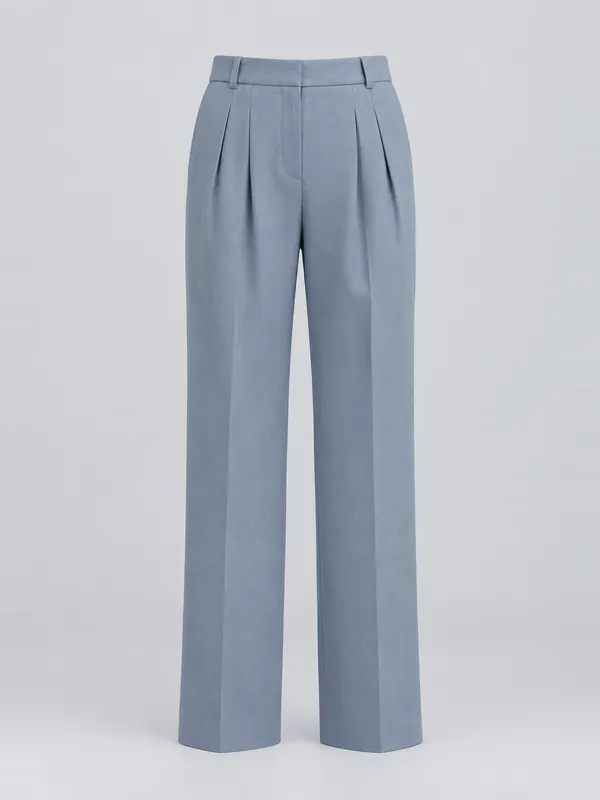 Bundfaltenhose Marta in Taubenblau, Vorderansicht